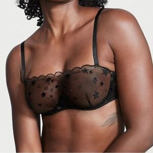 Victoria's Secret Black Sheer Star-Embroidered Balcony Bra